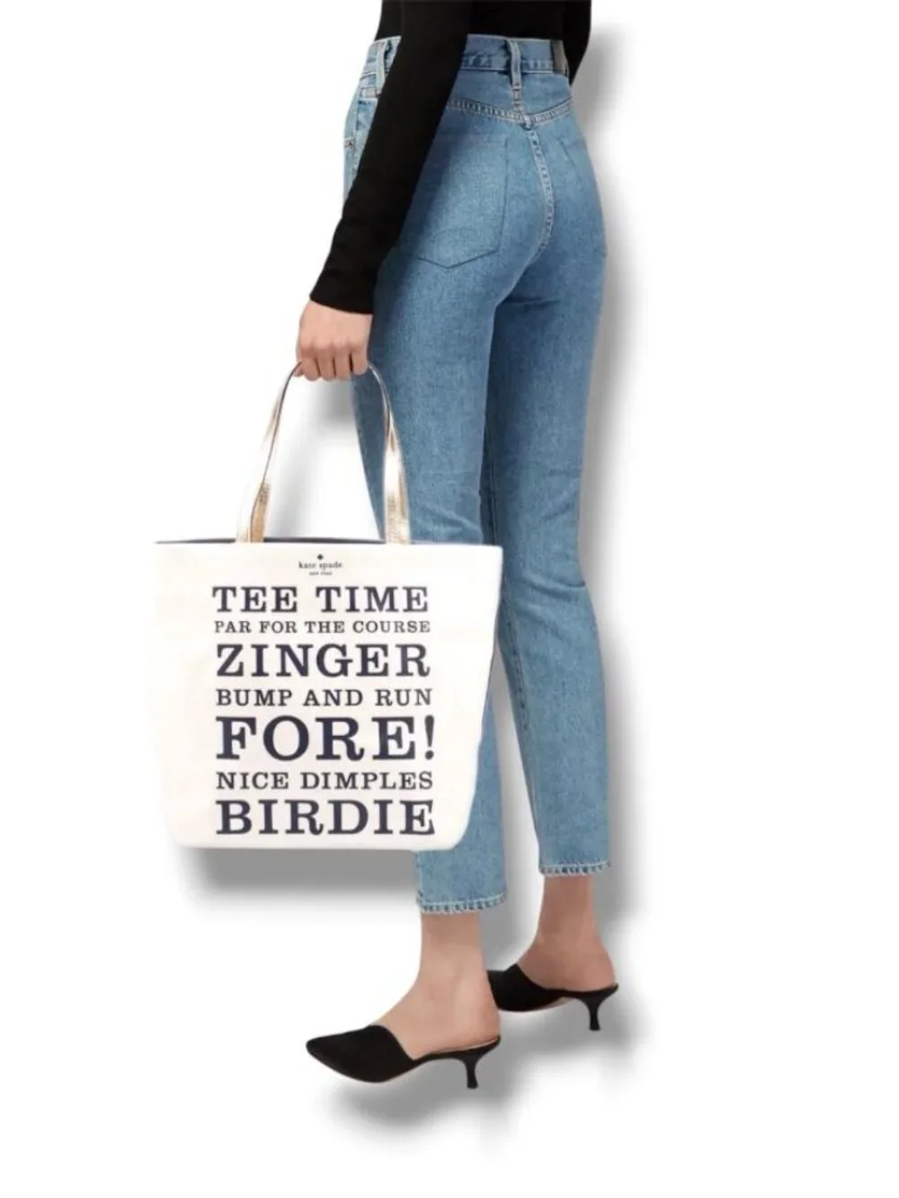 KATE SPADE - GOLF LEATHER TRIMMED TOTE BAG TWO-TONE BLUE/BEIGE - LARGE